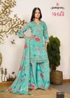 Mehfil By Rangoon Chinon With Print Fancy Work Top With Bottom Dupatta